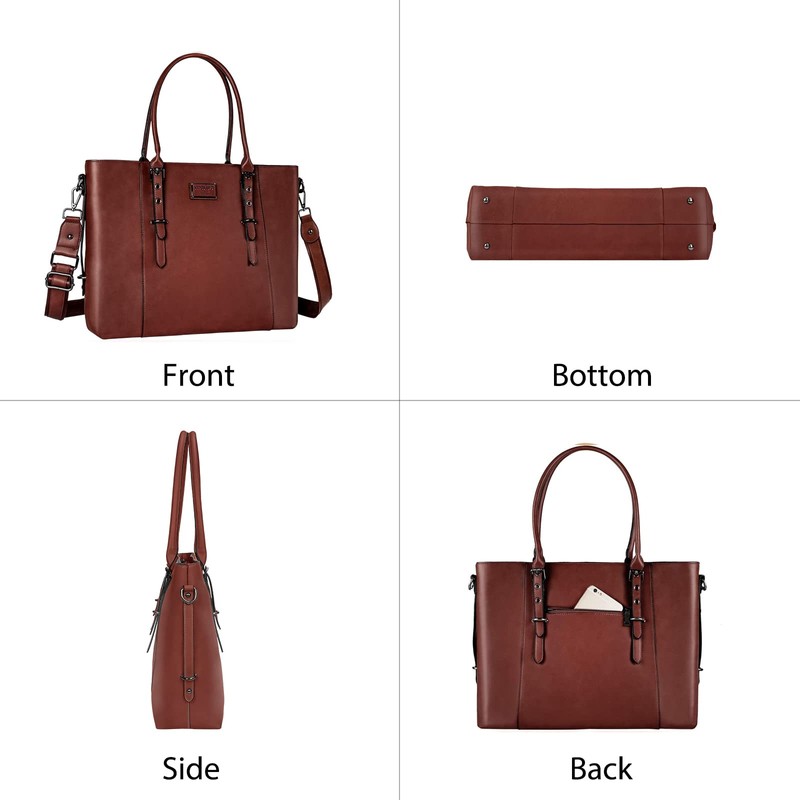 MOSISO PU Leather Laptop Tote Bag for Women (17-17.3 inch),