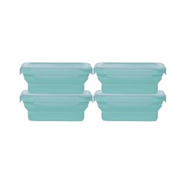 Drip EZ Secondz Collapsible Food Storage Containers – Set of 4, Space-Saving Airtight Meal Prep & Leftover Containers – Microwave, Freezer & Dishwasher Safe, BPA-Free, Locking Lids – Ice Blue