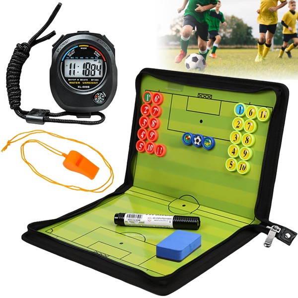 Molbory Football Tactical Board, 28 x 42 cm, Football Tactics Board with Whistle, Referee, Whistles for Football Coaches, Magnetic Tactical Folder for Football for Training, Game Analysis