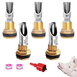 5 Pack Pig Water Nipple, 1/2” Automatic Pig Waterer Nipples, 304 Stainless Steel Pig Nipple Waterer for Barrel Kit for Hogs Sows Piglets Goats, 1/2 Female to 3/4 Male Brass Water Tank Connector