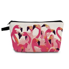 LiuenMgg Flamingo Print Makeup Bag, Travel Cosmetic Pouch with Zipper, Pink