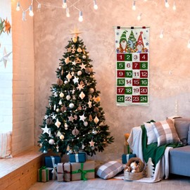 24 Pockets Fabric Christmas Calendar, Christmas Advent Calendar with Pockets, Christmas Countdown Calendar for Kids Ornament Wall Hanging Bag Home Christmas Countdown Decoration