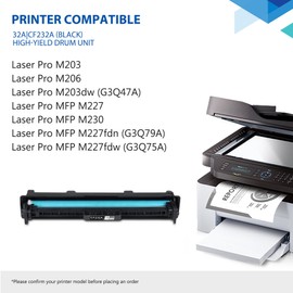 32A CF232A Black-Drum 1 Pack, Extra High Yield 32A CF232A Drum Unit Replacement for HP32A Imaging Drum Works with Laser Pro M203 Series, Pro MFP M227fdw M227fdn M227sdn Printer (No Toner Included)