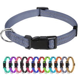 TagME Reflective Nylon Dog Collars, Adjustable Classic Pet Collar with Quick Release Buckle for Puppy, Grey, 3/8" Width