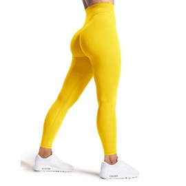 Olmlmt No Front Seam Workout Leggings for Women Tummy Control Butt Lifting Leggings Buttery Soft Gym Yoga Pants(O810-Yellow-L)