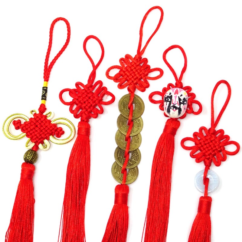 Honbay Handicrafts 5PCS Red Chinese Knot Tassels Hanging Decorations Chinese