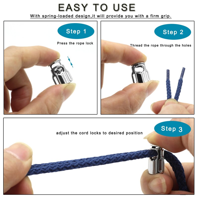 Enosea 12 PCS Metal Cord Locks Single Hole Spring Toggle