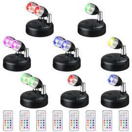 Tuanse 4 Pcs Dual Head RGB Spotlight and 4 Pcs Single Head Battery Operated Accent Lights, Spotlights Indoor LED Puck with Remote Stick on Wall Lights for Artwork Picture Painting(Black)