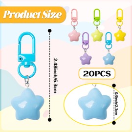 20 Pcs Star Keychain Bulk Chubby Star Key Chains for Car Keys Keychain Bulk Charms Key Ring for Keys, Bags, DIY Accessories (Multicolour)