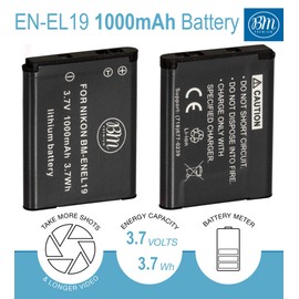 BM Premium EN-EL19 Battery for Nikon Coolpix A300, W150, W100, S32, S33, S100, S3100, S3200, S3300, S3500, S3600, S3700, S4100, S4200, S4300, S5200, S5300, S6400, S6500, S6800, S6900, S7000 Cameras