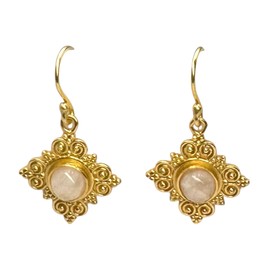 India with Love 9K Gold Plated Vintage Boho Earrings with Gemstone (White Pearl)