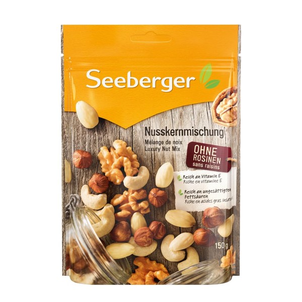 Seeberger Nuts Mix Pack of 5: Pure Nut Blend of Crisp Hazelnut Kernels, Almonds, Walnuts & Cashews - Intense Nut Aroma - Unroasted, Gluten-Free (5 x 150 g)