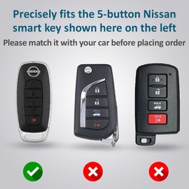 Autobase Silicone Key Fob Cover for 2023 2024 2025 Nissan Rogue Pathfinder Sentra | Rubber Remote Key Fob Protector Case with 5 Buttons - Black and Pink - 2 Pcs