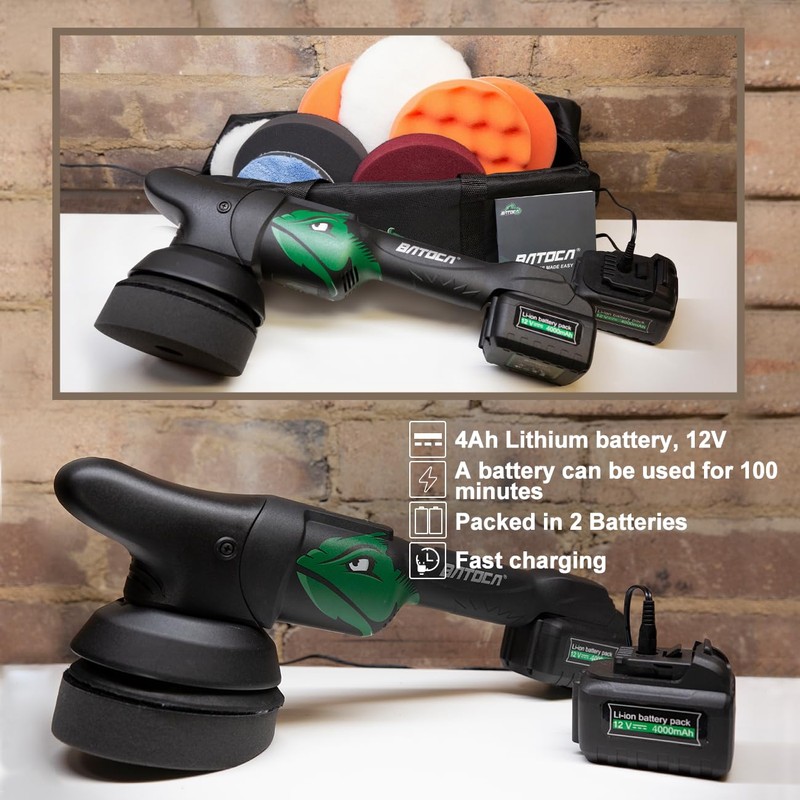 BATOCA S2 Cordless Random Orbital Polisher Buffer, 2Pcs 4.0Ah Batteries,