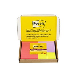 Post-it - Notas superadhesivas, colección de colores brillantes (rosa, morado, verde), 12 almohadillas para orejas/paquete, 90 hojas/bloque, varios tamaños (4642-12SSMX)