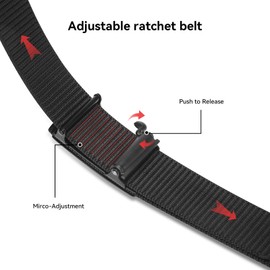 MACBORO Men's Black Nylon Tactical Ratchet Belt 1.25" No Holes Adjustable Web Belt for Jeans Casual Work Golf with Automatic Slide Buckle, 2-Pack EDC CCW Concealed Carry Belt