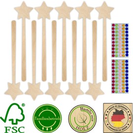 Herr Bo & Co 10 x Magic Wand with 100 Self-Sealing Glitter Stones as a Set Made of Untreated Wood, 3 mm Birch Plywood, FSC Certified, Made in Germany