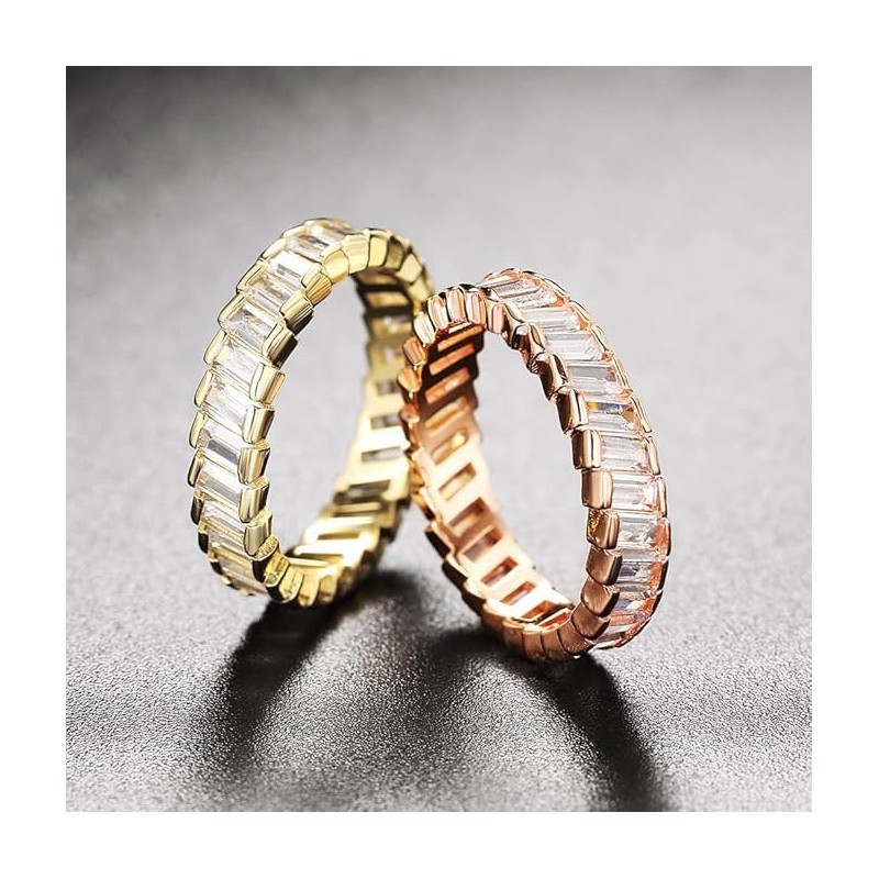 1 Pcs Gold Plated Rings Cubic Zirconia Baguette Cut Eternity