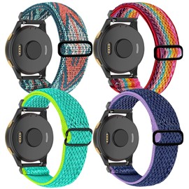 4 Pack Stretchy Watch Bands Compatible with Garmin Venu Bands, 20mm Nylon Straps for Garmin Vivoactive 3,Venu 2 Plus,Vivoactive 3 Music,Forerunner 245/645 /245 Music/645 Music for Women Men