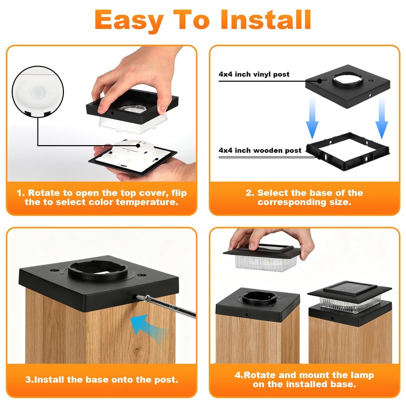4x4 Solar Post Cap Lights,13 Lighting Modes 8 LED Post