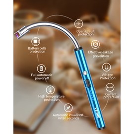 VEHHE Candle Lighter, 2 Pack Rechargeable Electric Lighter with LED Battery Display Safety Switch, Flexible Neck USB Lighters for Candles Camping Grill Gas Stoves Cooking (Black and Blue)
