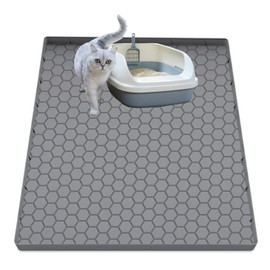 JSXZWOO Cat Litter Mat, Silicone Large Cat Mat for Litter Box - 34x22 in, Waterproof & Non-Slip, Durable & Easy Clean, Grey