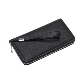 Womens Wallet RFID Blocking Leather Zip Around Wallet Large Capacity Long Purse Credit Card Clutch Wristlet (Black, One Size)