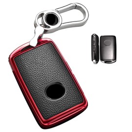 LETINGFAR Key Case for Mazda, Smart Key Case, Key Cover, Soft TPU Leather Pattern, Designed for Mazda MT 3 Buttons, Key Holder for Mazda, red