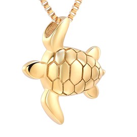 Sea Turtle Cremation Jewelry for Ashes Stainless Steel Keepsake Memorial Urn Pendant Necklace for Pet/Human (Gold)