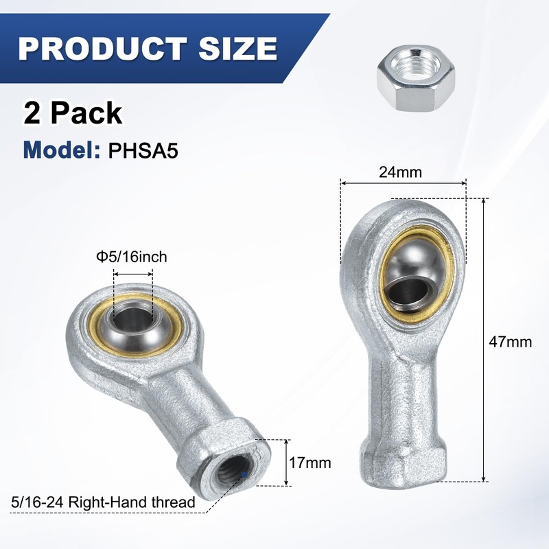 M METERXITY 2-Pack PHSA5 Rod End Bearing, 5/16 Inch Bore