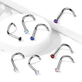 Pierced Owl 20GA F136 Implant Grade Titanium Prong Set CZ Crystal Nose Screw (Aurora Borealis)