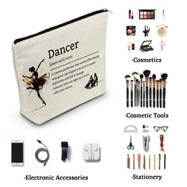 YULUENZE Inspirational Gifts Dancer Definition Makeup Bag Positive Quote Toiletry Pouch with Zipper Birthday Christmas Graduation Gift for Women Dancers Teachers Terpsichorean Friends Dance Lovers