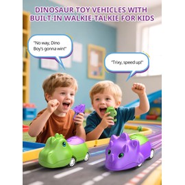 Inspireyes Dinosaur Walkie Talkies for Kids Rechargeable, Dino Toy Cars for Boys & Girls Ages 5-7, Crystal-Clear Audio, 48H Playtime, Fun Indoor & Backyard, 3 Year Old Boy Gift Birthday Xmas, 2 Pack