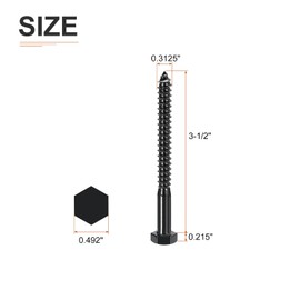 DTGN 5/16" x 3-1/2" Hex Lag Bolts - 10 Pack - for Woodworking, Furniture - 304 Stainless Steel Partial Thread Hexagon Head Lag Screws for Wood - Black