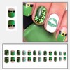 Green Press on Nails Short Square Fake Nails RIICFDD Shamrock