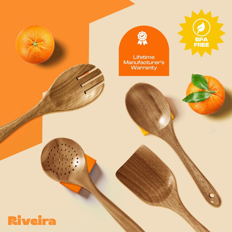 Riveira's 6-Piece Kitchen Essentials - Wooden Spoons for Cooking and
