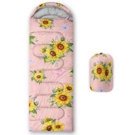 Sleeping Bags for Adults Kids,Backpacking Camping Sleeping Bag for Girls Boys Lightweight Waterproof Cold/Warm Weather Sleeping Bag for All Season (Sunflower Pink, Single -31.5x90.5)