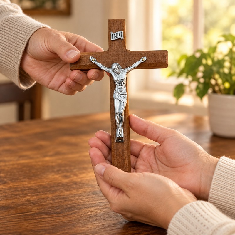 7.8 Inch Wooden Crucifix Wall Cross with Jesus Figure, Catholic