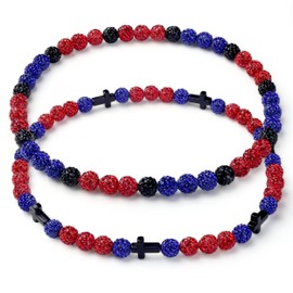 NUKAYAI 2Pcs Baseball Cross Beaded Necklaces 16" Dark Blue Red Bling Ice Sports Chain Rhinestone Discoball Baseball Drip Accessories Black Cross Necklace Gifts for Men Lover Player