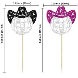 Gyufise 24Pcs 70s Disco Ball Cupcake Toppers Glitter Cowboy Hat Disco Balls Cupcake Picks Decorations for 1970s Disco Theme Birthday Party Supplies Black Rose Red Silver