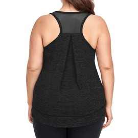 COOTRY Plus Size Workout Tops for Women Racerback Tank Tops Athletic Gym Yoga Clothes Loose fit Black 2XL