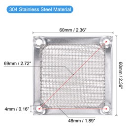 sourcing map Pack of 2 60 mm Filter Grid Stainless Steel Mesh Dustproof Box for Computer