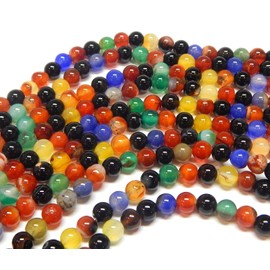 Gemstone Strand, 8 mm, 6 mm, 4 mm, Mixed Colour Agate Stone Beads, Round Natural Stone Set with Hole for Threading (8 mm - 45 Pieces)