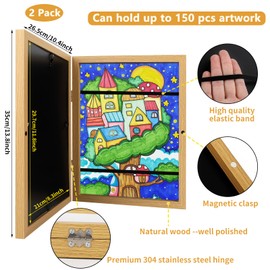 Kids Art Frames Front Opening A4, Childrens Artwork Display Picture Frame, Display Pictures in Portrait or Landscape, Artwork Display Storage Frames For Children Drawing Crafting,Black (2, Wood)