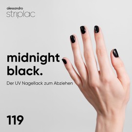 alessandro Striplac UV-Nagellack Midnight Black - Deckend & Kratzfest bis zu 15 Tage - Leichtes Auftragen - Schonende Abziehtechnologie - Vegan - Schwarz, 6,5ml