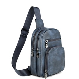 FADEON Women Sling Bags Designer Crossbody Bag, PU Leather Sling Purse Multi-Pocket Packs with Card Slot, Dark Blue Retro Style, Sling Bags