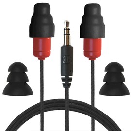 Plugfones Protector VL Audio Earbuds, OSHA Compliant Earplugs with Sound, Black & Red