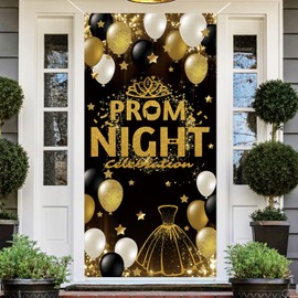 Black and Gold Prom Night Door Cover Prom Decorations 2025 Prom 2025 Proch Sign Banner 2025 Graduation Party Prom Decorations and Supplies