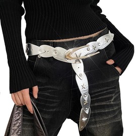 BODIY Star Studded Leather Belt Silver Fashion Leather Belt Adjustable Belts Y2K Leather Accessories for Women (Silver)
