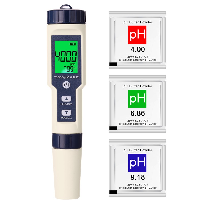 5 in 1 Professional Multi-parameter Combo Testing Meter PH/EC/TDS/Salinity/Thermometer Digital
